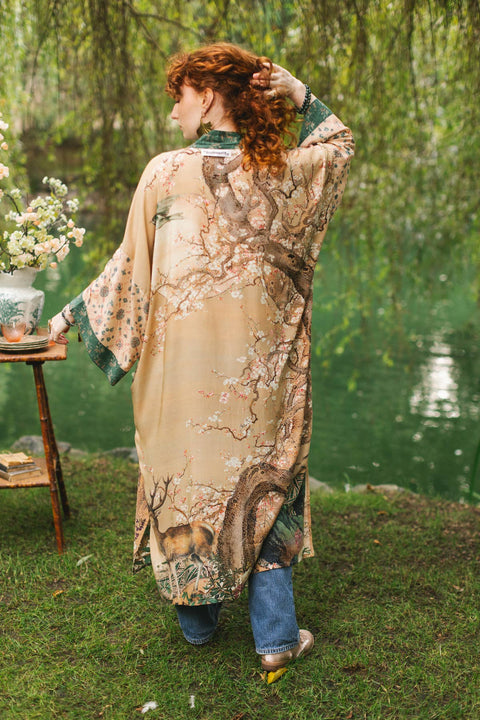 Duster Kimono Robe - Fable Opera with Deer Moon & Blossom