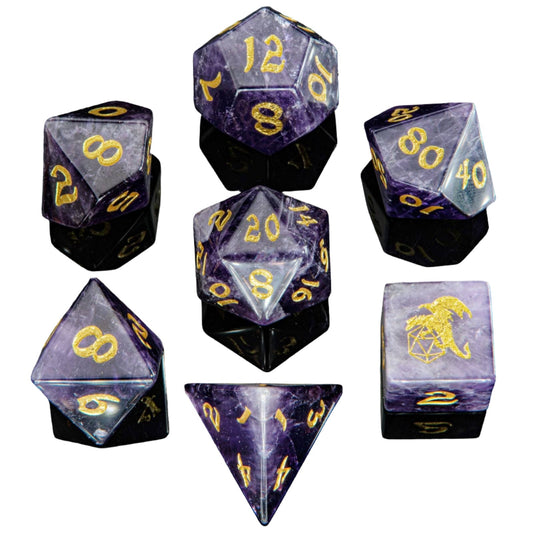 Dragon's Hoard Gemstone Polyhedral Dice Set - Amethyst