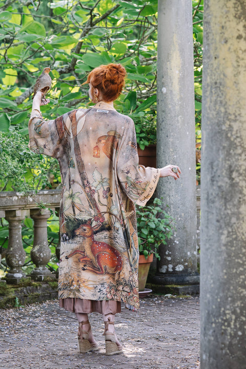 Opera Duster Kimono Robe - Lovelight with Woodland Deer & Swallow