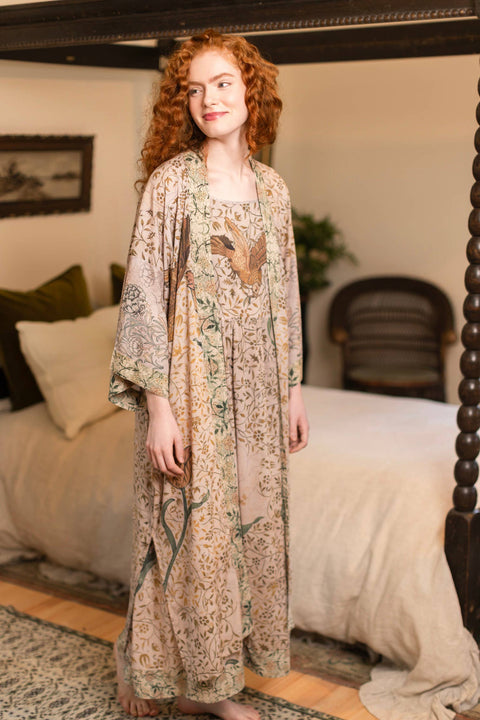 Opera Bamboo Floral Bird Kimono Duster Robe - Folklore