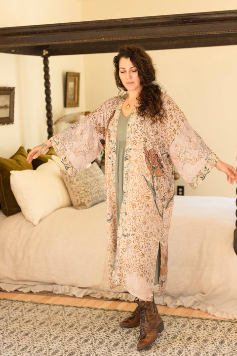 Opera Bamboo Floral Bird Kimono Duster Robe - Folklore