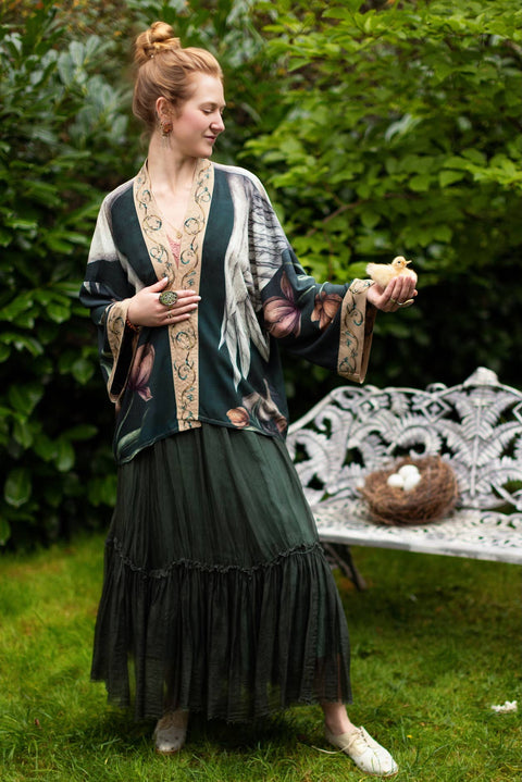 Pixie Crop Kimono - Under My Wing Swan & feathers