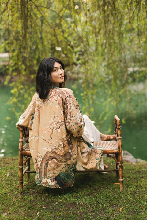 Duster Kimono - Fable Matinée with Deer and Moon, mid-length