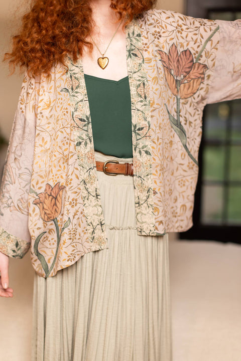 Bamboo Floral Cropped Kimono - Folklore Bird of Peace