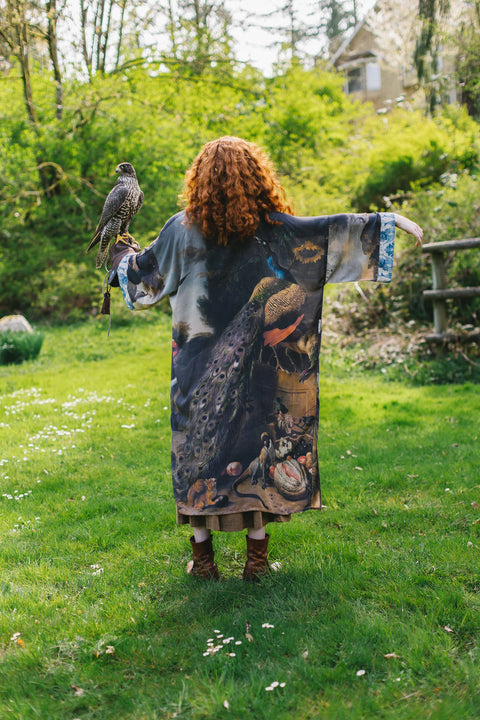 Opera Wild Beauty Bamboo Kimono Duster - Peacock Print