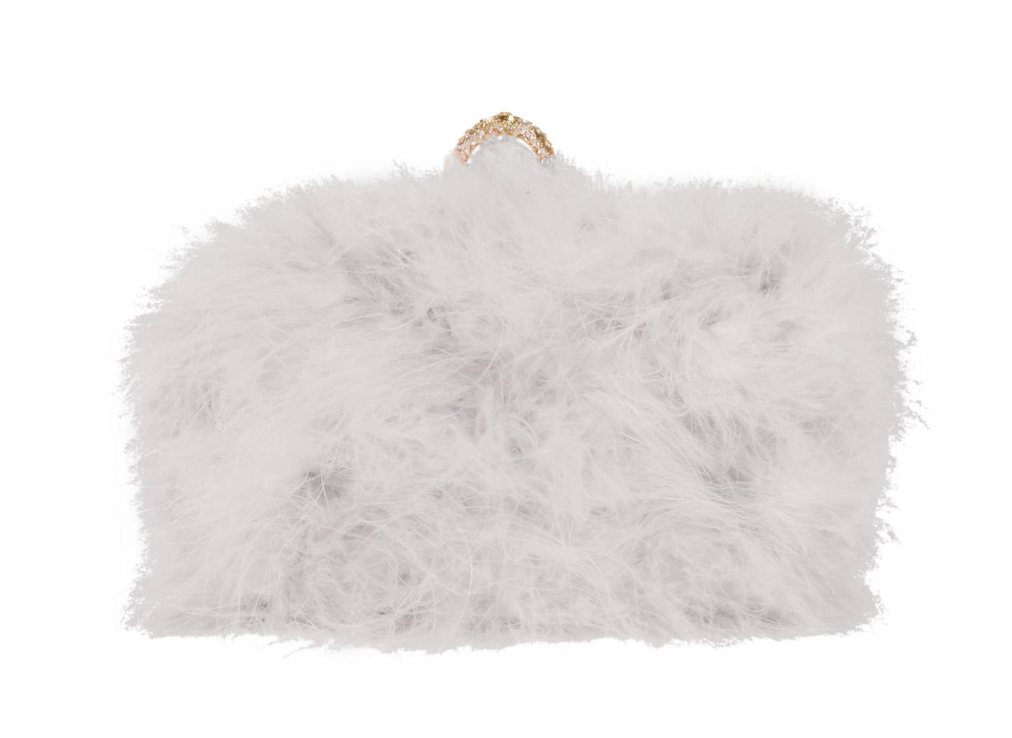 Handbag - Fancy Furry Boa Feather Evening Clutch: White
