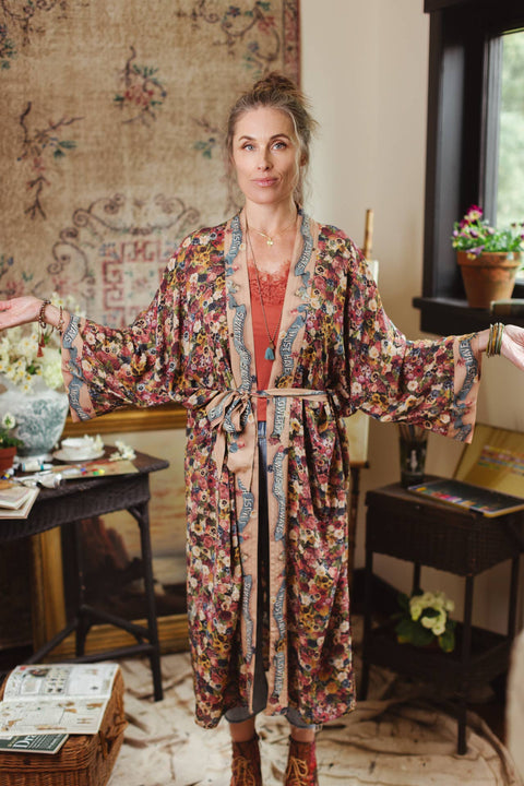 Opera Duster Kimono Robe - Art of Life w/Flower Palette