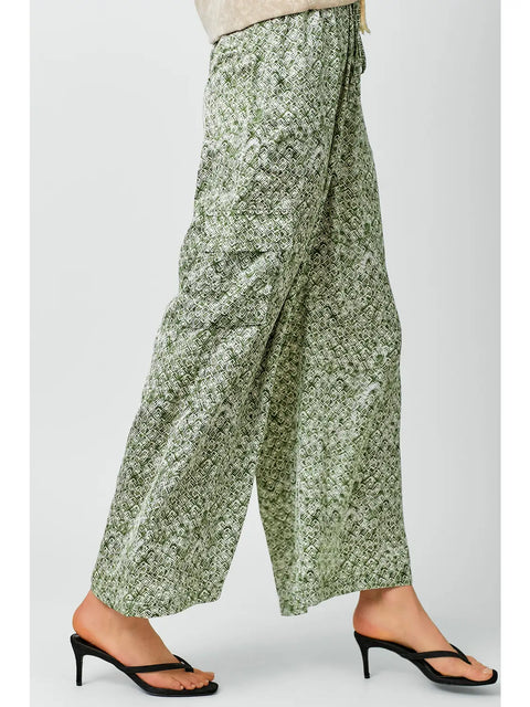 Pants - Satin Printed Cargo Olive Mix