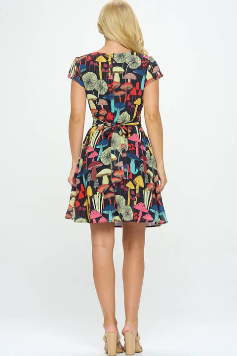 Dress - Mushroom Print with Cap Sleeve