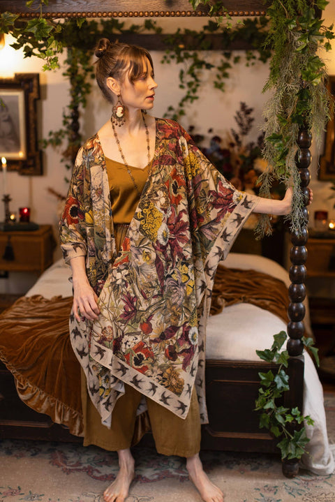 Duster Kimono - Golden Hour Goddess with Floral Print