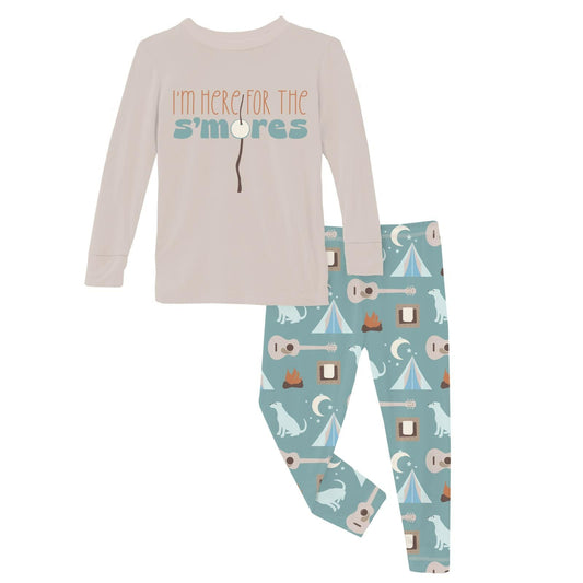 2 Piece Pajamas (Long Sleeve) - Jade Campfire with Graphic Top