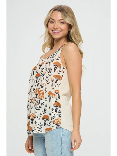 Tank Top - Yellow Mushroom Print