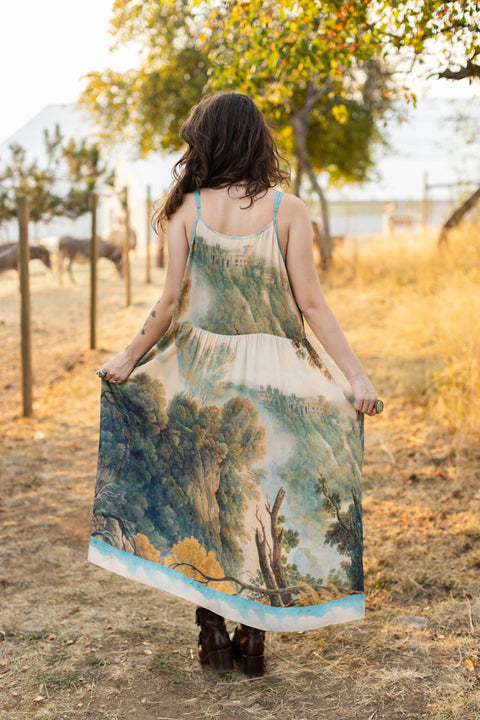 Bohéme Printed Long Maxi Slip Dress - Awakening with Landscape