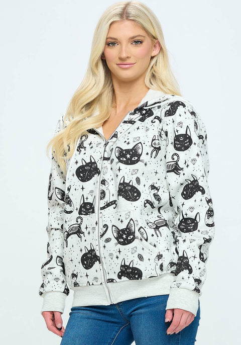 Hoodie (Full Zip) - Crystal Cat Print