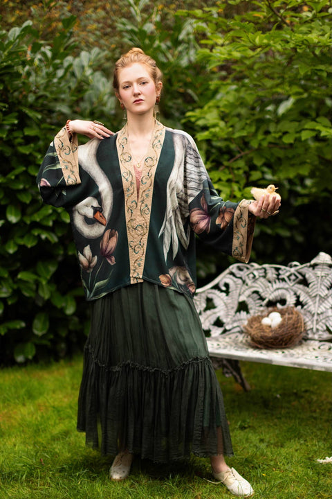 Pixie Crop Kimono - Under My Wing Swan & feathers