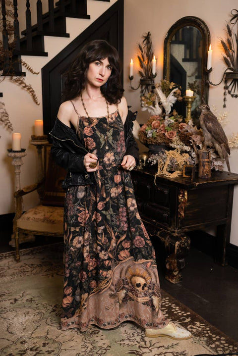 Bohéme Long Maxi Slip Dress - Momento with Starling & Skull