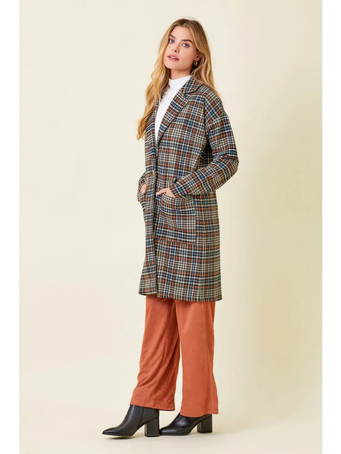 Jacket - Drop Shoulder Plaid Brown Mix
