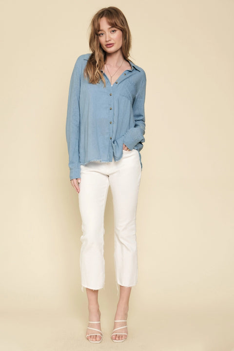 Shirt - Linen Blend Denim Blue