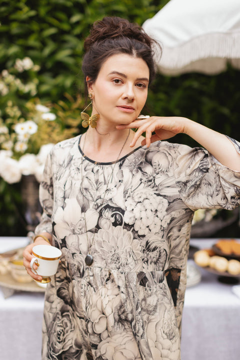 Artist Dress with Pockets - Honey & The Moon Florals & Bees
