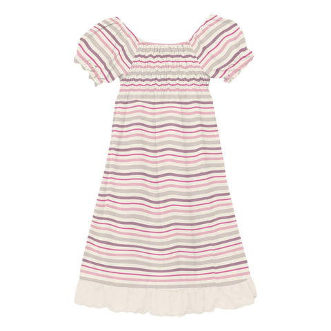 Gathered Dress (Short Sleeve) - Whimsical Stripe