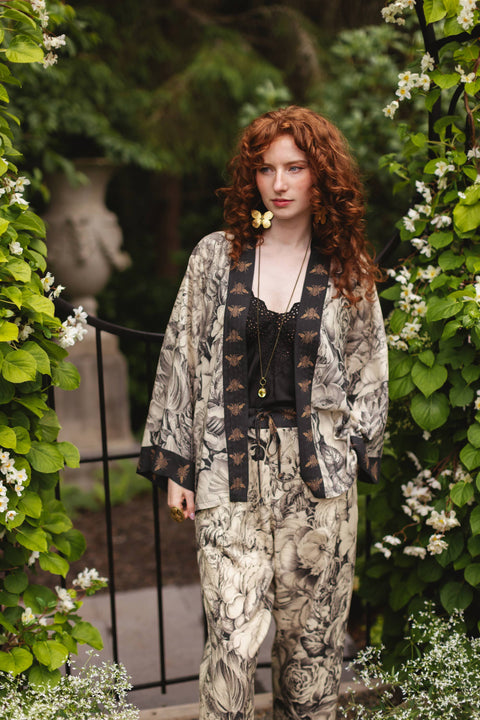 Pixie Duster Crop Kimono - Honey & The Moon with Florals & Bees