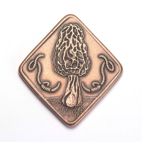 Coin in Solid Copper - Morel and Amanita Mushrooms of Earth