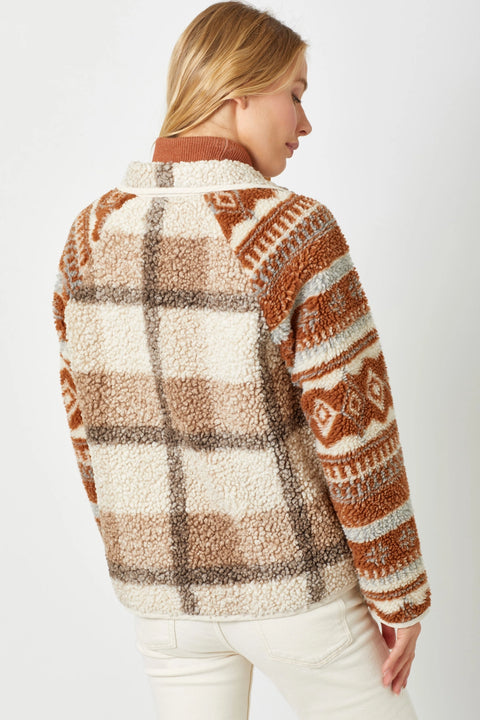 Jacket - Mixed Print Fleece Sand Mix