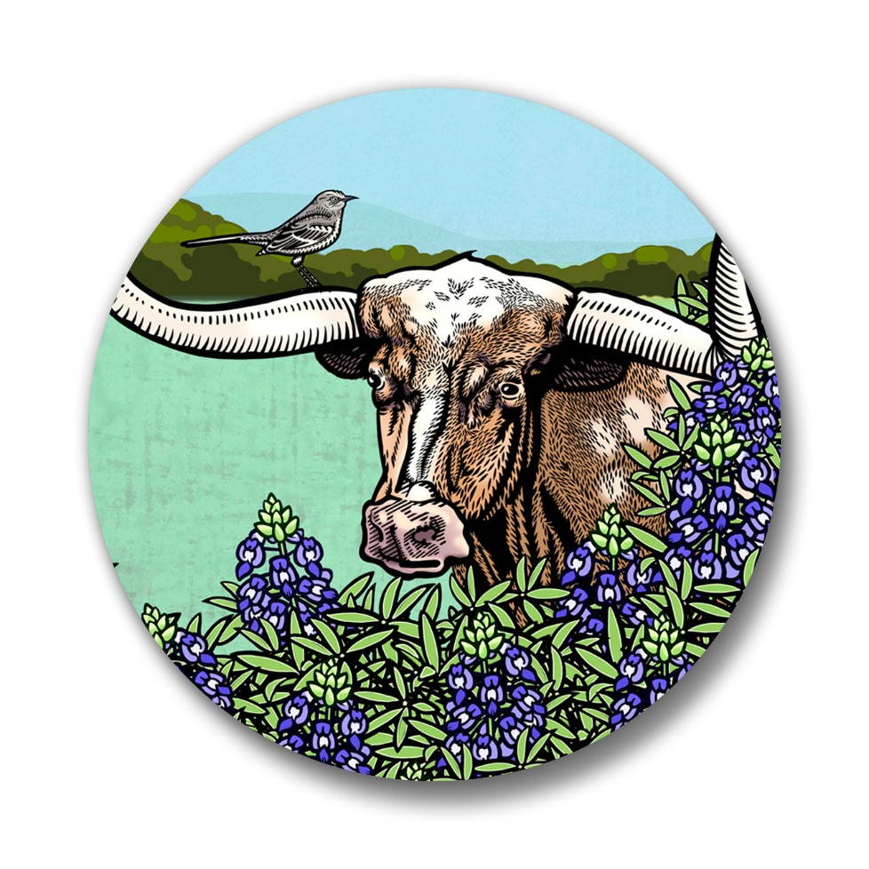 Button Pin - Longhorn Steer and Bluebonnet