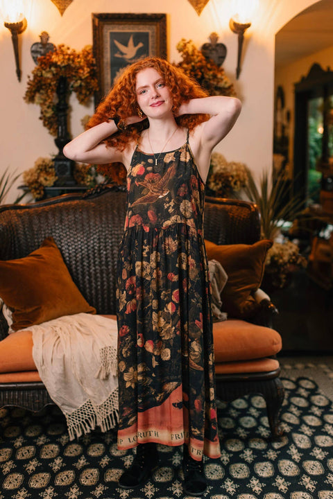 Bohéme Long Maxi Slip Dress - Heart of Gold with Sacred Heart