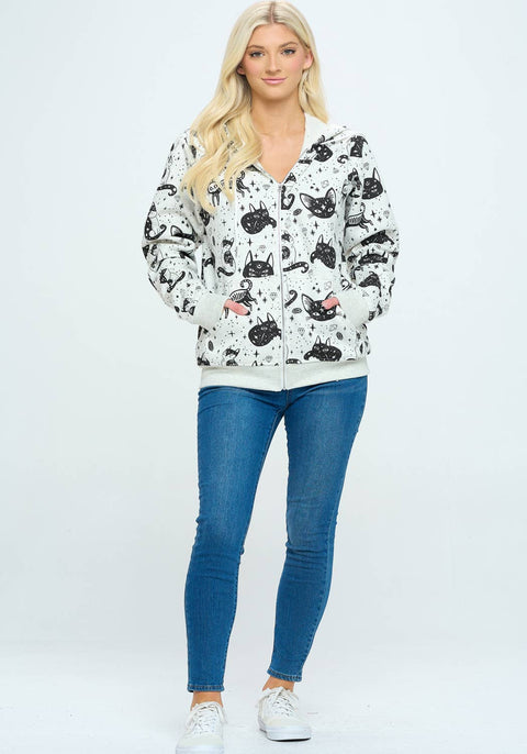 Hoodie (Full Zip) - Crystal Cat Print