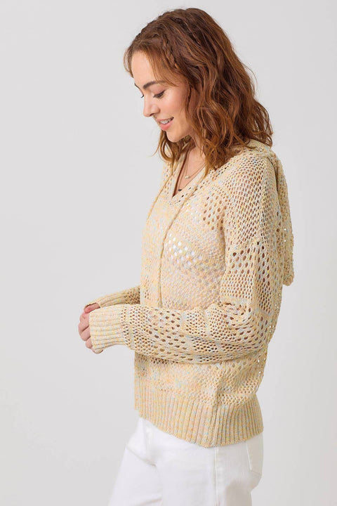 Sweater - Crochet Knit Hoodie: Almond Mix