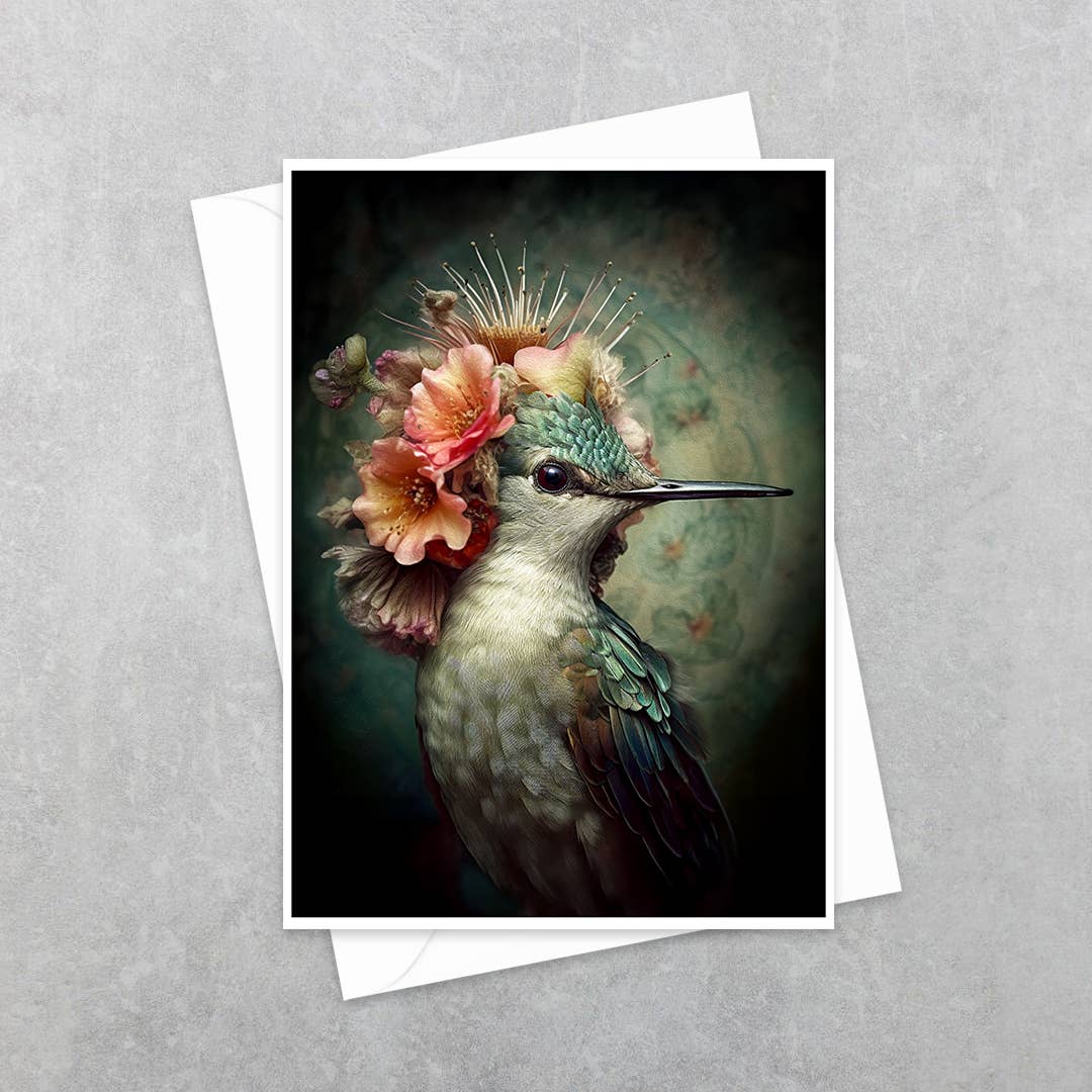 Greeting Card - Hummingbird with Pink Flowers