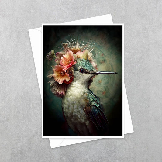 Greeting Card - Hummingbird with Pink Flowers