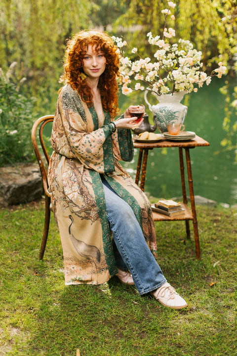 Duster Kimono Robe - Fable Opera with Deer Moon & Blossom