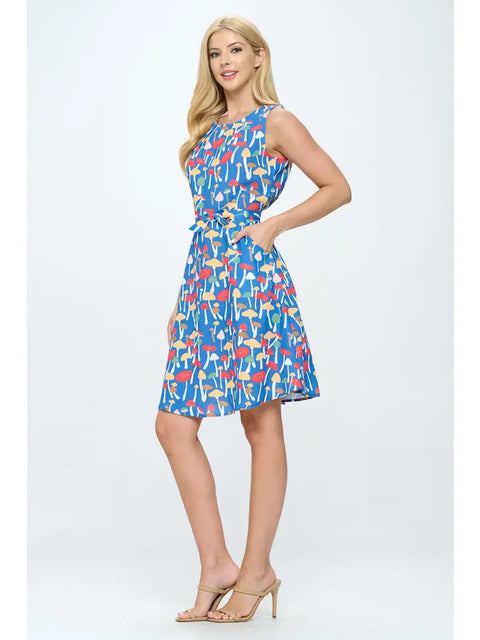 Dress - Vintage Inspired Mushroom Print With Pockets