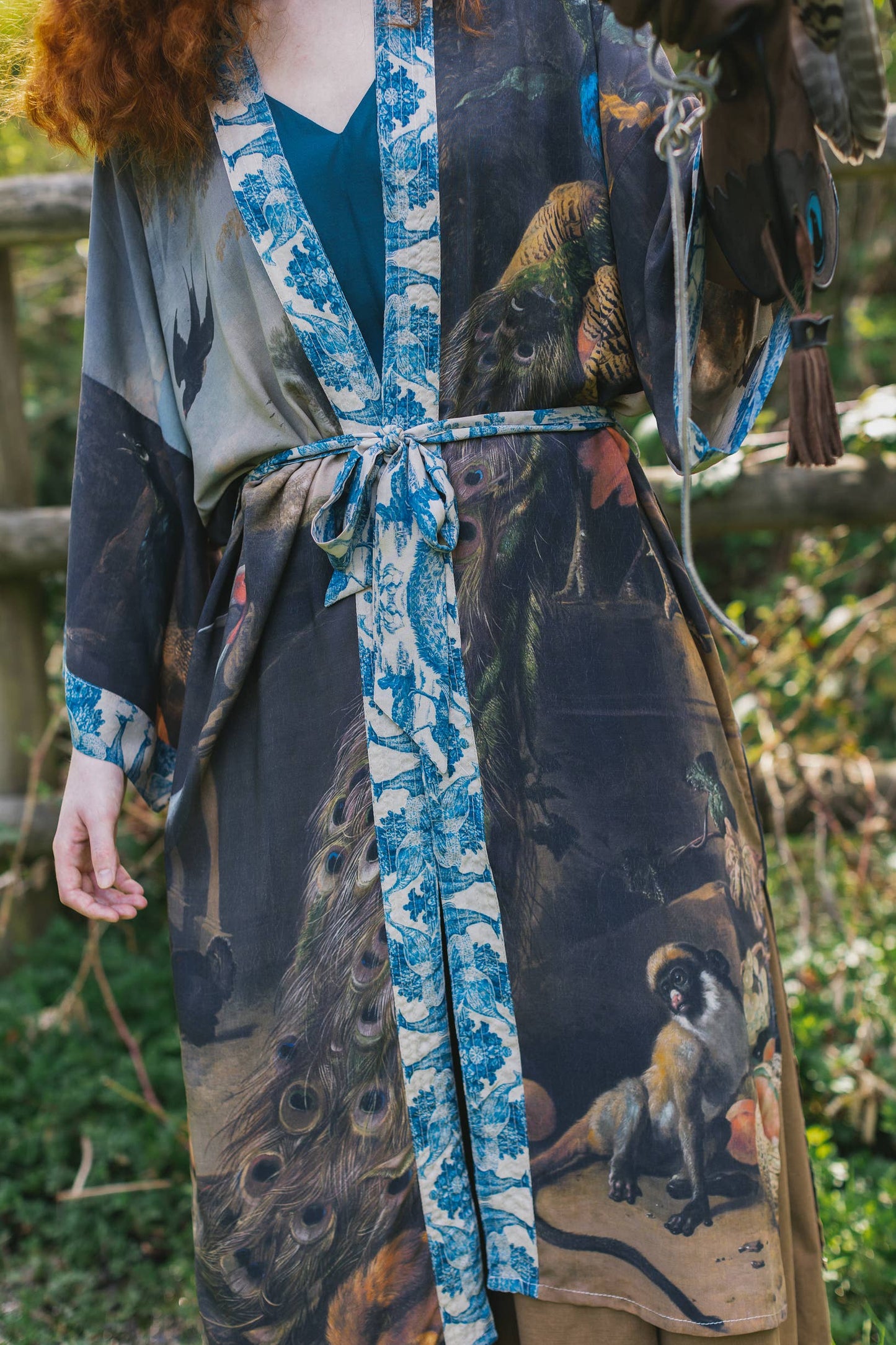 Opera Wild Beauty Bamboo Kimono Duster - Peacock Print