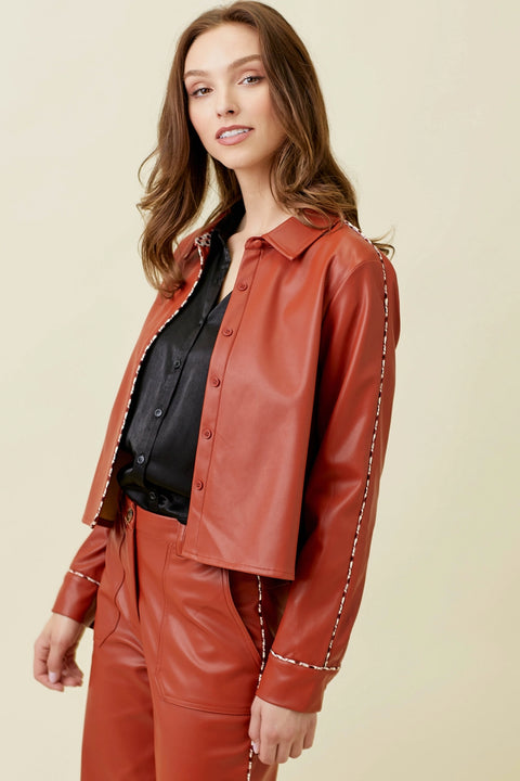Shacket - Faux Leather Brick Red