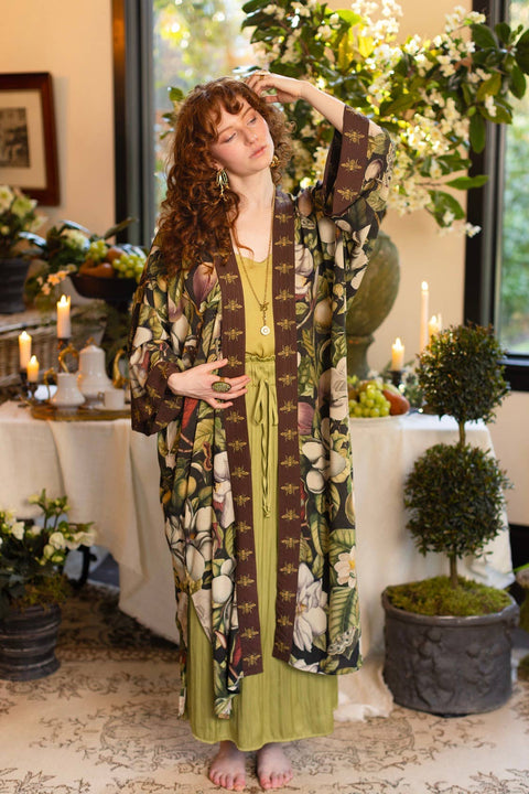 Opera Duster Kimono Robe - Fleur De Lune with Florals & Bees
