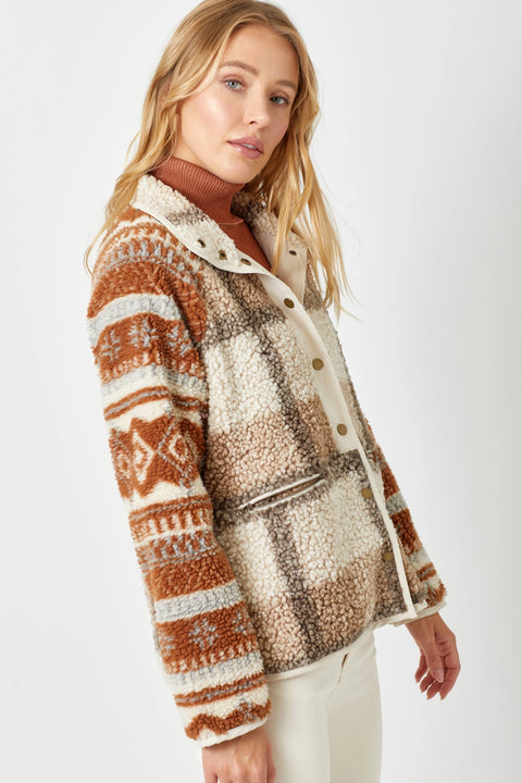 Jacket - Mixed Print Fleece Sand Mix
