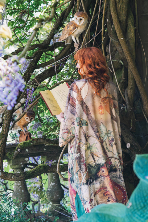 Opera Duster Kimono Robe - Lovelight with Woodland Deer & Swallow