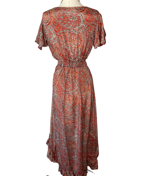 Dress - Tie Front Cut Out High Low Silk (Red)