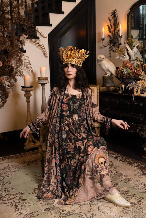 Bohéme Long Maxi Slip Dress - Momento with Starling & Skull