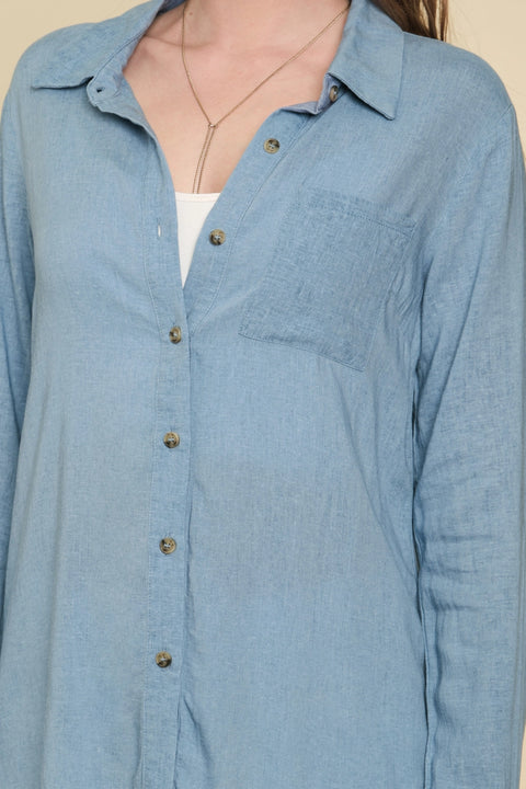 Shirt - Linen Blend Denim Blue