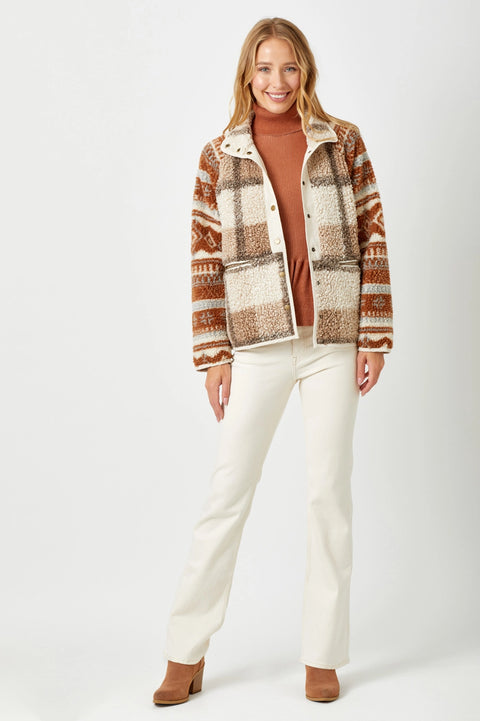 Jacket - Mixed Print Fleece Sand Mix