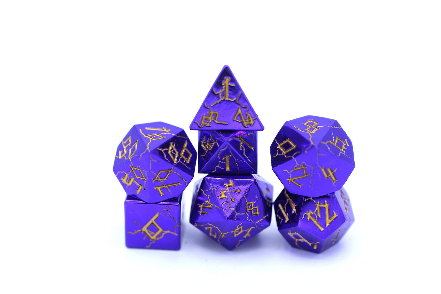 Metal Barbarian Dice Set - Purple Chrome With Gold