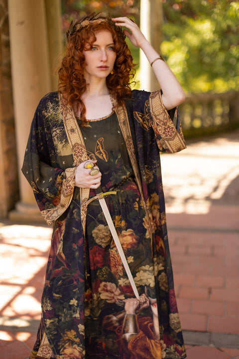 Long Maxi Slip Dress - The Messenger w/ Joan of Arc & Florals