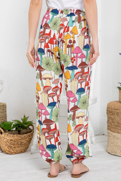Pants - Mushroom Print with Pockets and Drawstrings