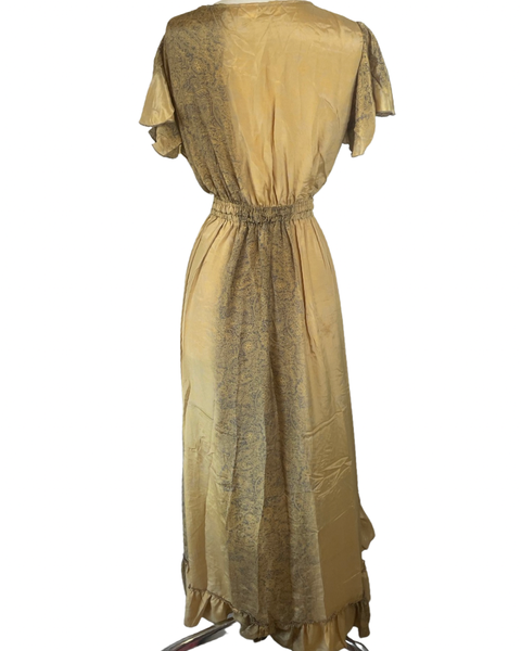 Dress (High Low Tie Front Cut Out Silk) - Gold