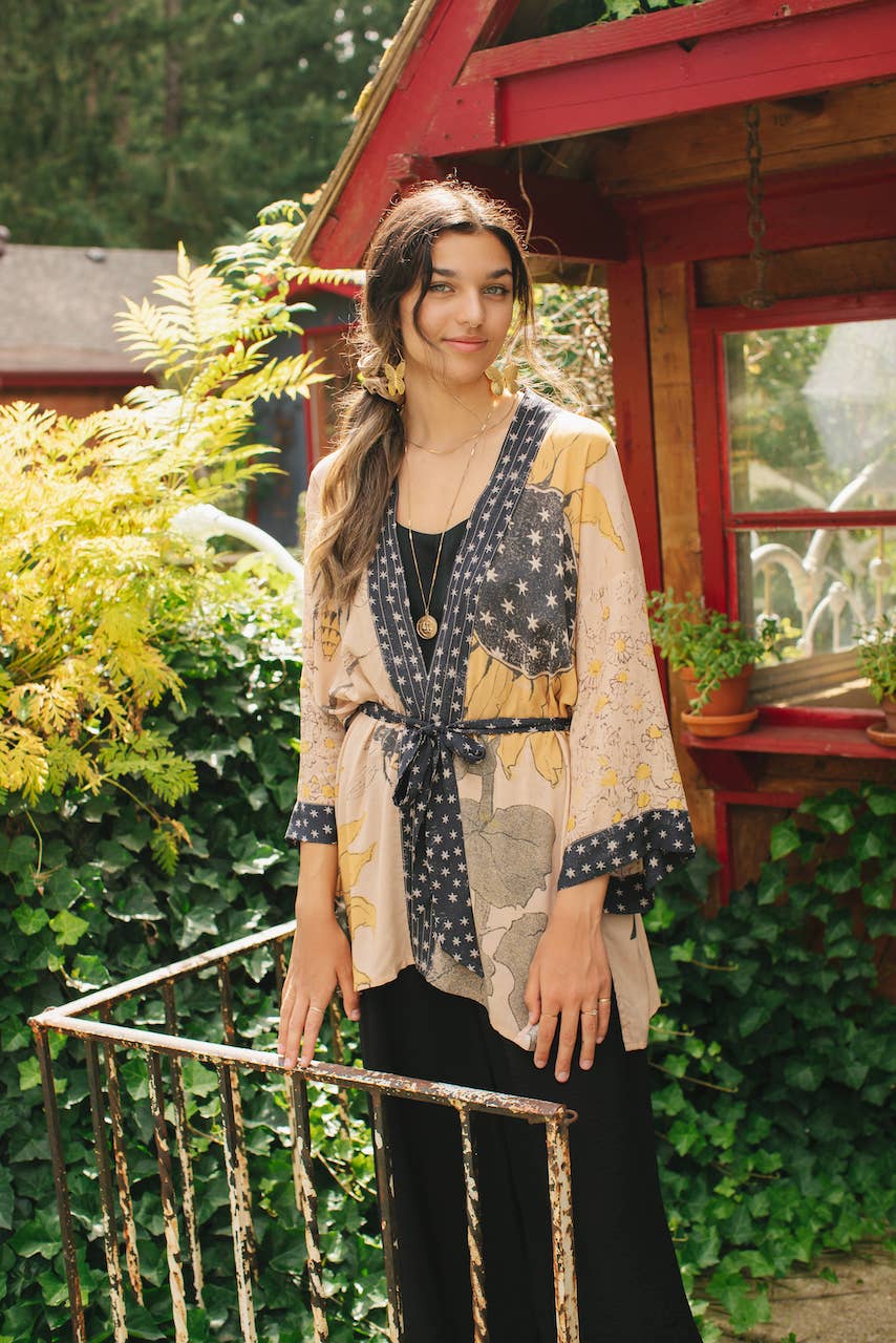 Bamboo Bohemian Kimono Cardigan with Belt - Milk & Honey