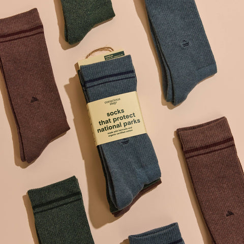 Comfort Crew Socks that Protect National Parks - Blue/Brown (3pk)